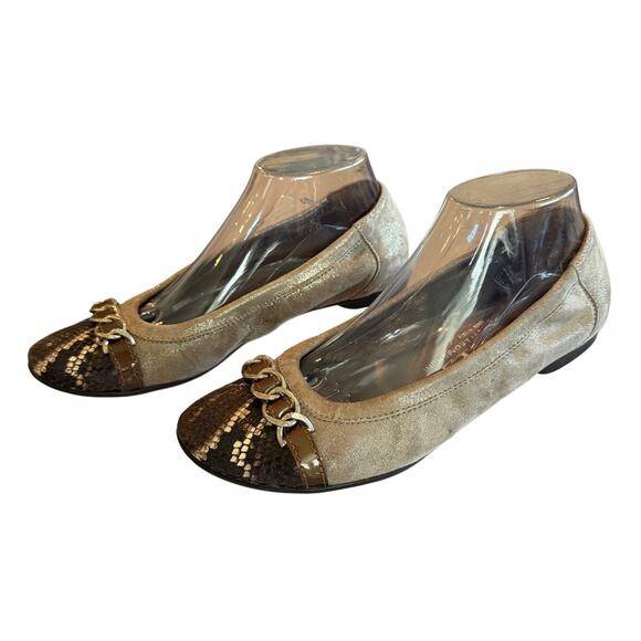 AGL Attilio Giusti Leombruni Ballet Flats Suede Python Chain Brown 39 8.5-9 EUC - Picture 1 of 7